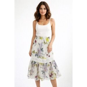 SEE BY CHLOÉ Lace Trimmed Flora Voile Midi Skirt Size‎ 2 NWT $405
